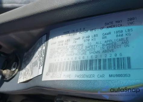 2001 Mitsubishi Galant Es z USA, uszkodzony, nr VIN 4A3AA46G61E212206